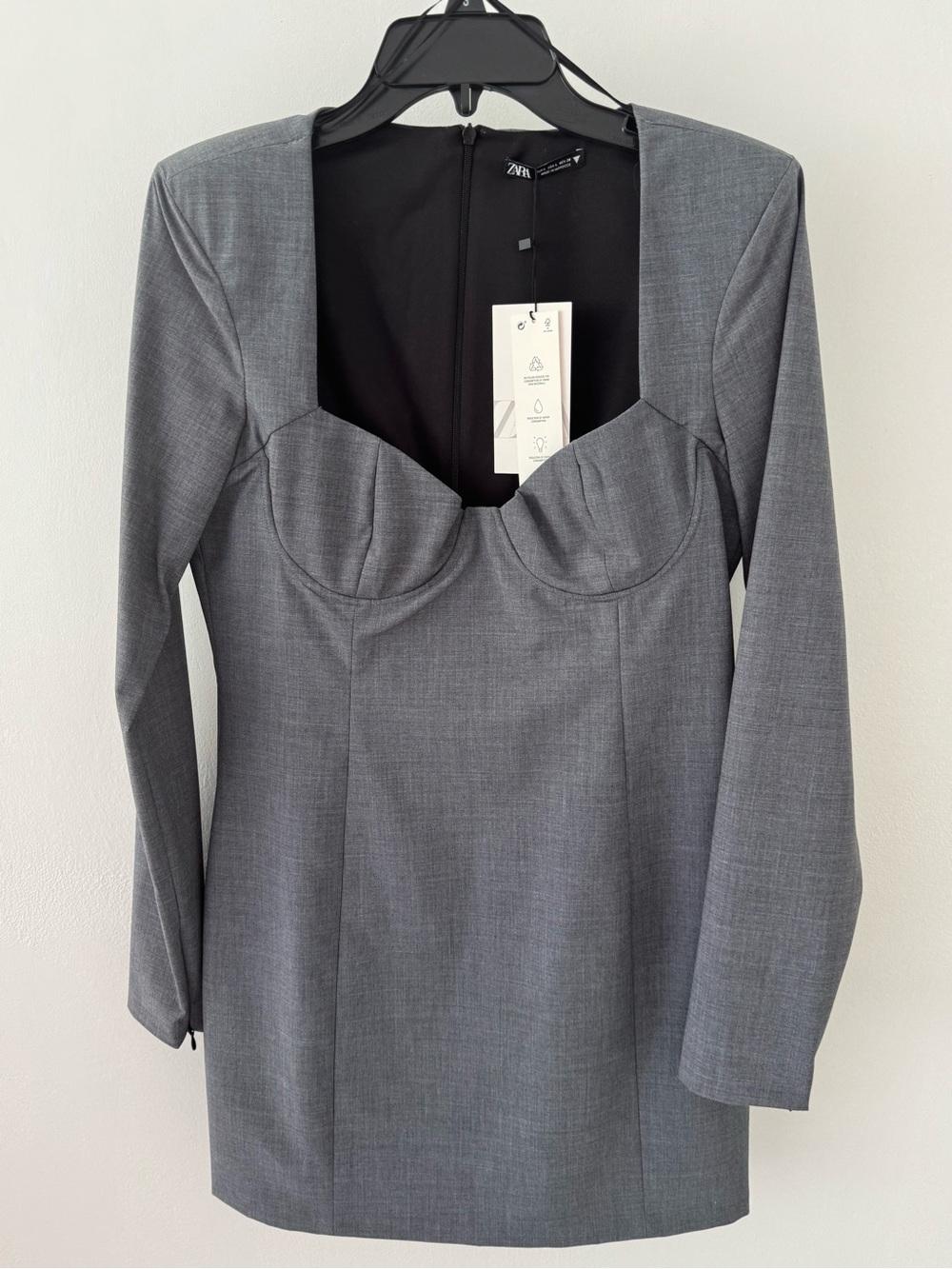 Zara Charcoal Bustier Long Sleeve Mini Dress